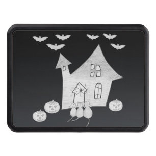 Halloween night with Haunted House, Bats, Pumpkins Hitch Cover