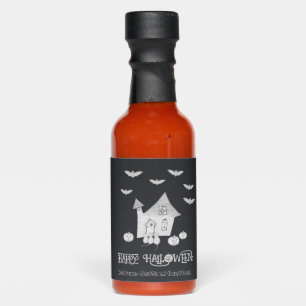 Halloween night with Haunted House, Bats, Pumpkins Hot Sauces