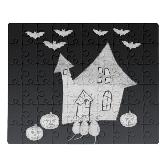 Halloween night with Haunted House, Bats, Pumpkins Jigsaw Puzzle (Puzzle Horizontal)