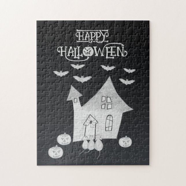 Halloween night with Haunted House, Bats, Pumpkins Jigsaw Puzzle (Vertical)