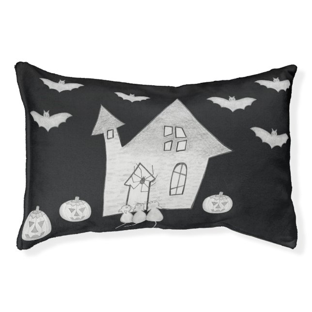Halloween night with Haunted House, Bats, Pumpkins Pet Bed (Front)