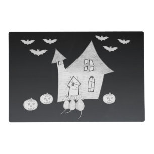 Halloween night with Haunted House, Bats, Pumpkins Placemat