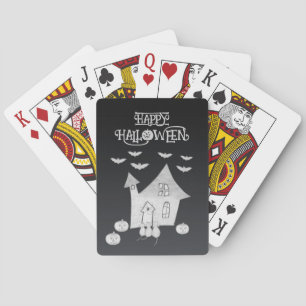 Halloween night with Haunted House, Bats, Pumpkins Poker Cards