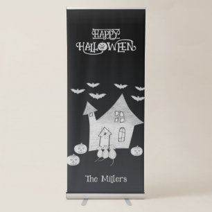 Halloween night with Haunted House, Bats, Pumpkins Retractable Banner