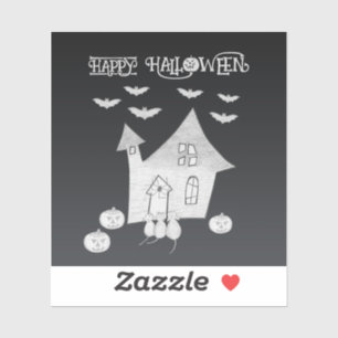 Halloween night with Haunted House, Bats, Pumpkins Sticker
