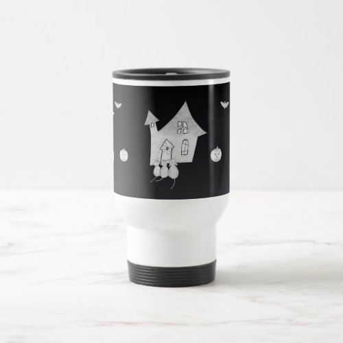 Halloween night with Haunted House Bats Pumpkins Travel Mug