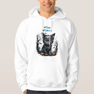 Halloween night with kitten and pumpkins. hoodie