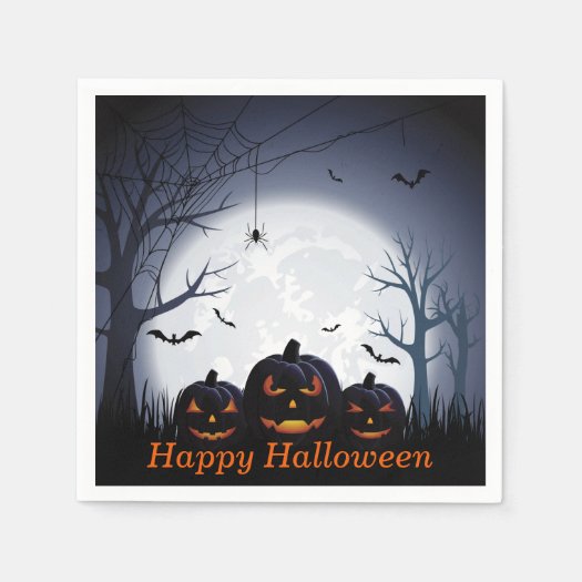Halloween Night with Pumpkin & flying Bats