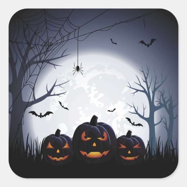 Halloween Night with Pumpkin & flying Bats Sticker (Front)