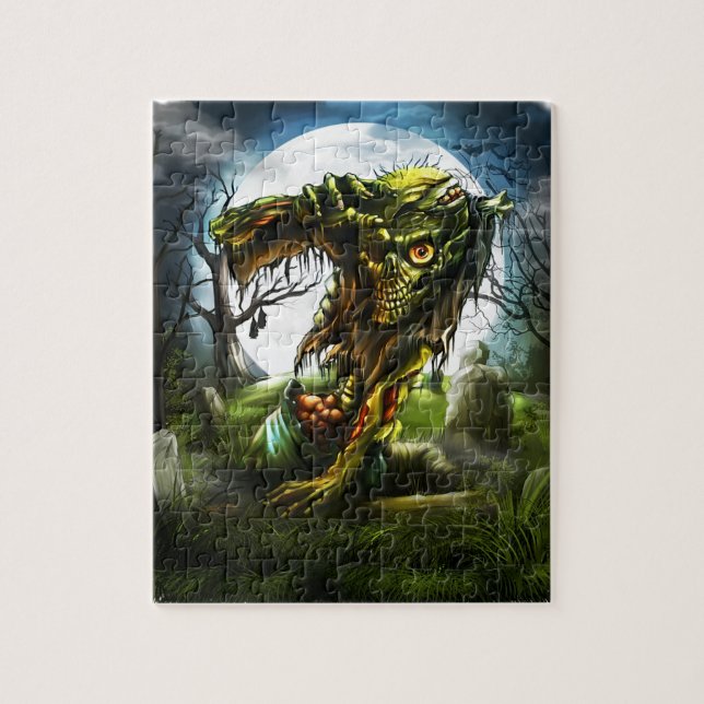 Halloween Night Zombie Rising Full Moon Graveyard Jigsaw Puzzle (Vertical)