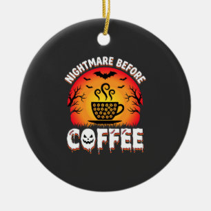 Halloween Nightmare Before Coffee Bat Sunset Graph Ceramic Ornament