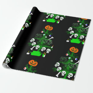 halloween nightmare christmas tree pumpkin wrapping paper