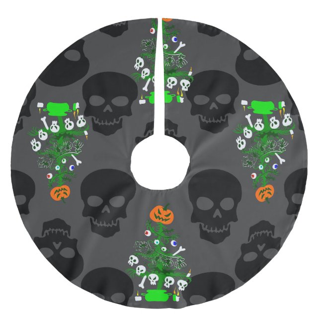  halloween nightmare christmas tree skulls brushed polyester tree skirt (Front)