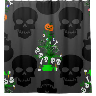 halloween nightmare christmas tree skulls shower curtain