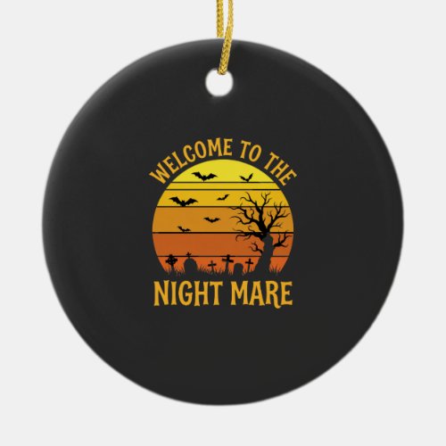 Halloween Nightmare Graveyard Sunset Retro Vector Ceramic Ornament