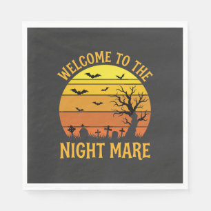 Halloween Nightmare Graveyard Sunset Retro Vector Napkins