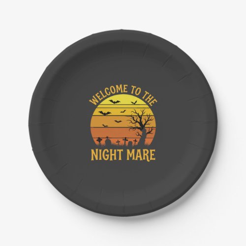 Halloween Nightmare Graveyard Sunset Retro Vector Paper Plates