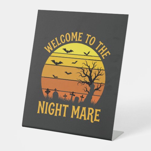 Halloween Nightmare Graveyard Sunset Retro Vector Pedestal Sign