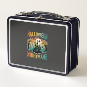 Halloween Nightmare Haunted Castle Retro Vector Metal Lunch Box