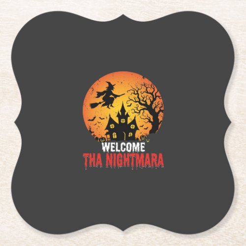 Halloween Nightmare Witch Haunted House Design Paper Coaster