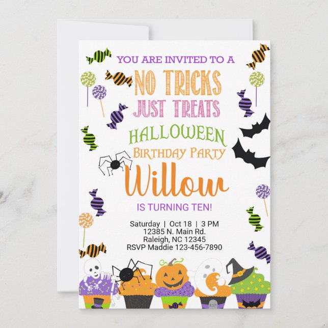 Halloween no tricks just treats birthday invite. i invitation (Front)