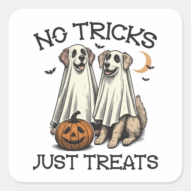 Halloween No Tricks Just Treats Ghost Dogs Square Sticker (Front)