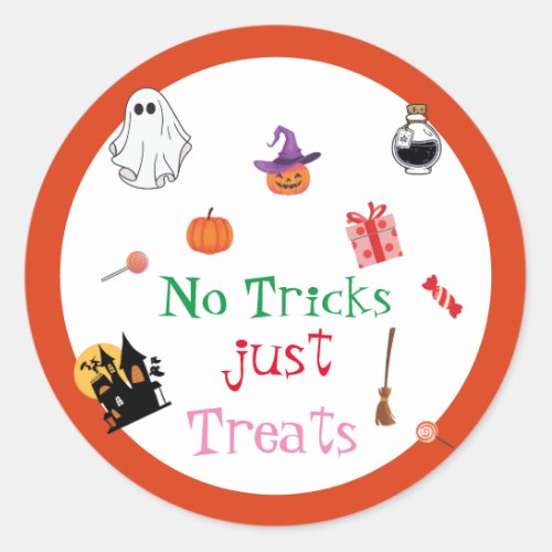 Halloween No Tricks Just Treats spooky pumpkin Classic Round Sticker