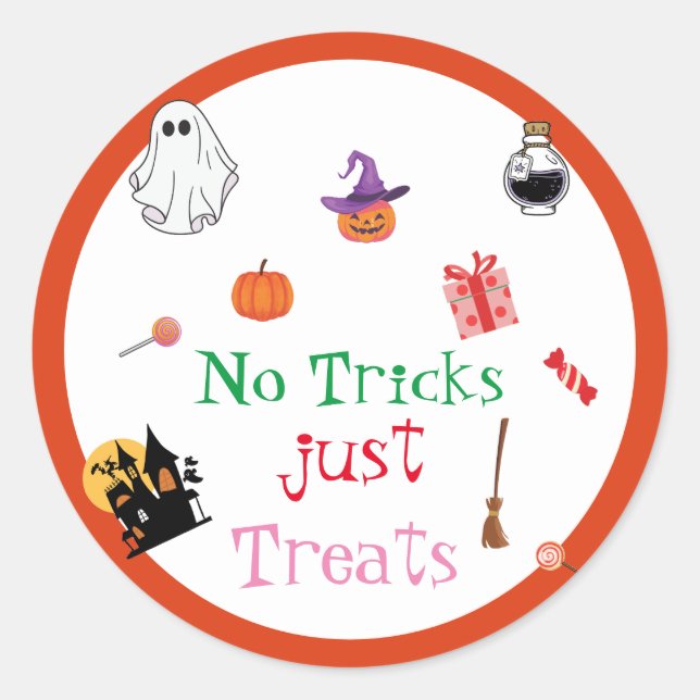 Halloween No Tricks Just Treats spooky pumpkin Classic Round Sticker (Front)