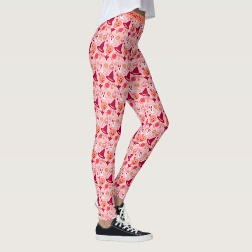 Halloween Not So Scary Add Name Pastel Pink Witch  Leggings