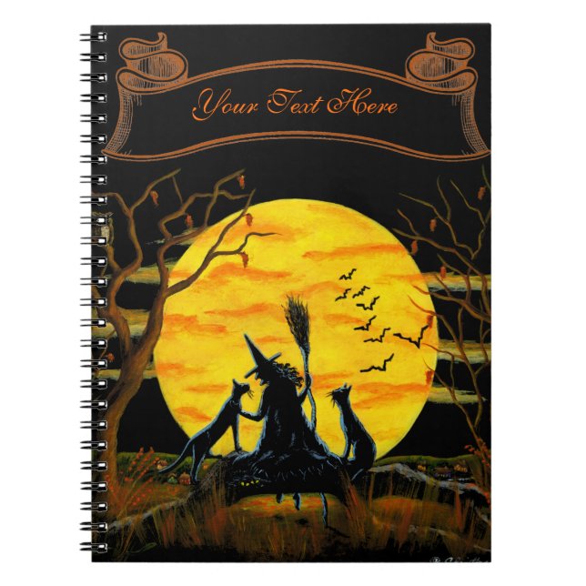 Halloween notebook, witch and black cats notebook (Front)