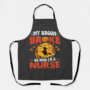 Halloween Nurse Broken Broom Witch Graphic Apron