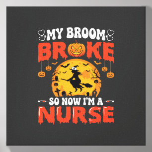 Halloween Nurse Broken Broom Witch Graphic Canvas Photo Tile