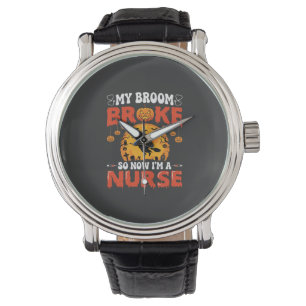 Halloween Nurse Broken Broom Witch Graphic Watch