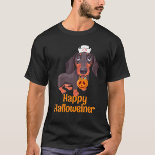 Halloween Nurse Dachshund Costume Women Happy T-Shirt
