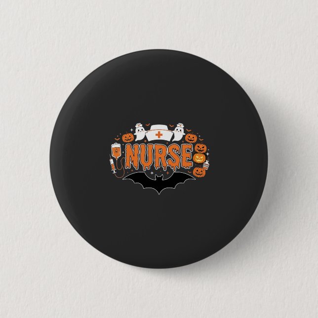 Halloween Nurse Dripping Pumpkin Ghost Vector Desi Button (Front)
