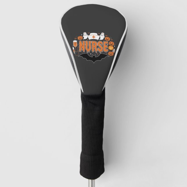 Halloween Nurse Dripping Pumpkin Ghost Vector Desi Golf Head Cover (Front)