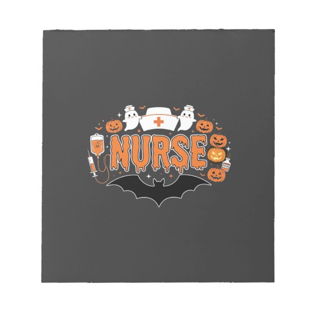 Halloween Nurse Dripping Pumpkin Ghost Vector Desi Notepad (Front)