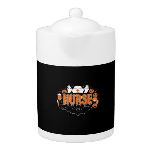 Halloween Nurse Dripping Pumpkin Ghost Vector Desi Teapot
