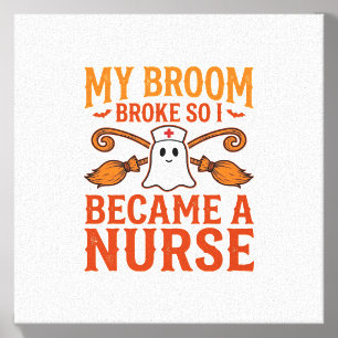 Halloween Nurse Ghost Broom Vintage Shirt Design_1 Canvas Photo Tile