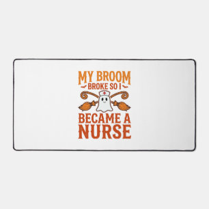 Halloween Nurse Ghost Broom Vintage Shirt Design_1 Desk Mat