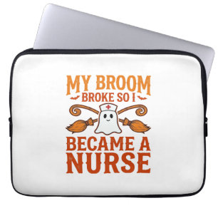 Halloween Nurse Ghost Broom Vintage Shirt Design_1 Laptop Sleeve
