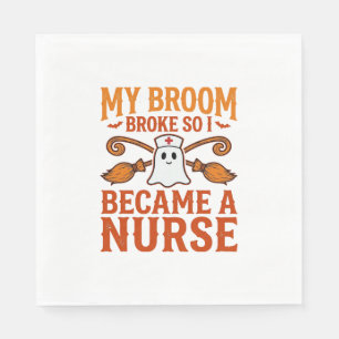 Halloween Nurse Ghost Broom Vintage Shirt Design_1 Napkins