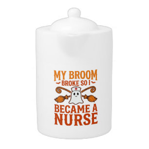 Halloween Nurse Ghost Broom Vintage Shirt Design_1 Teapot