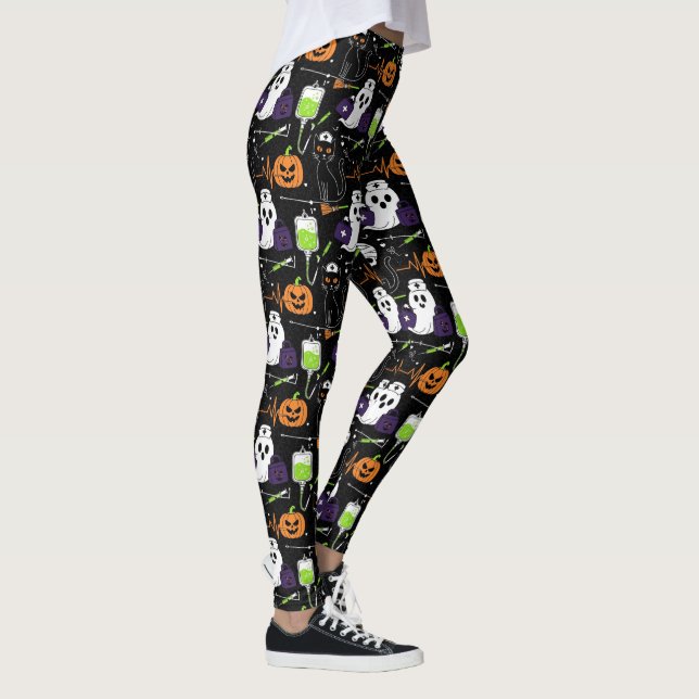 Halloween Nurse Ghost Pumpkin Skull Black Cat Leggings (Right)