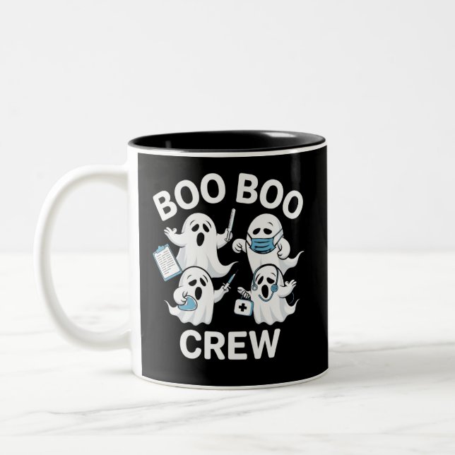 Halloween Nurse Gift Boo Boo Crew Nurse Two-Tone Coffee Mug (Left)