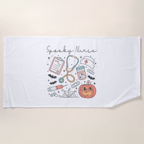 Halloween Nurse illustration spooky nurse script   Beach Towel