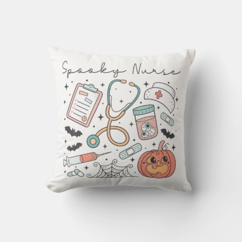 Halloween Nurse illustration spooky nurse script   Throw Pillow