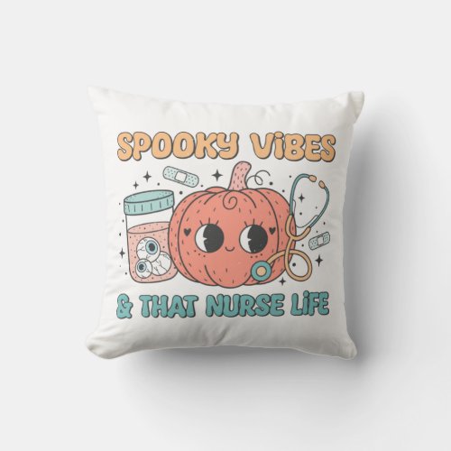 Halloween Nurse Life Illustration Spooky Vibes   Throw Pillow