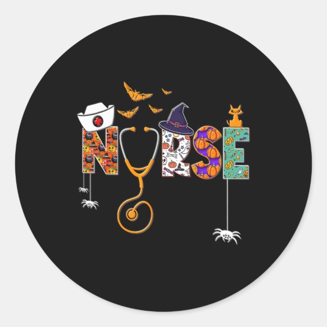 Halloween Nurse Nursing Cute Health Worker Pattern Classic Round Sticker (Front)