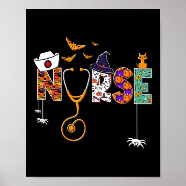 Halloween Nurse Nursing Cute Health Worker Pattern Poster (Front)